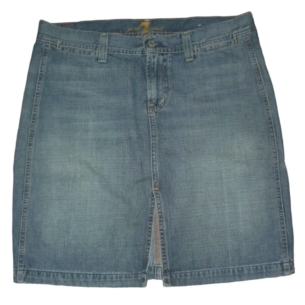 7 For All Mankind Skirt Vintage Denim Jean 90s y2k Pencil Laguna Beach Preppy 32 - Picture 9 of 9